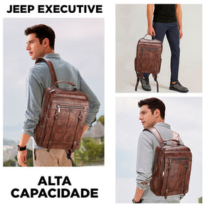 Mochila Masculina de Couro JEEP - Alta Capacidade